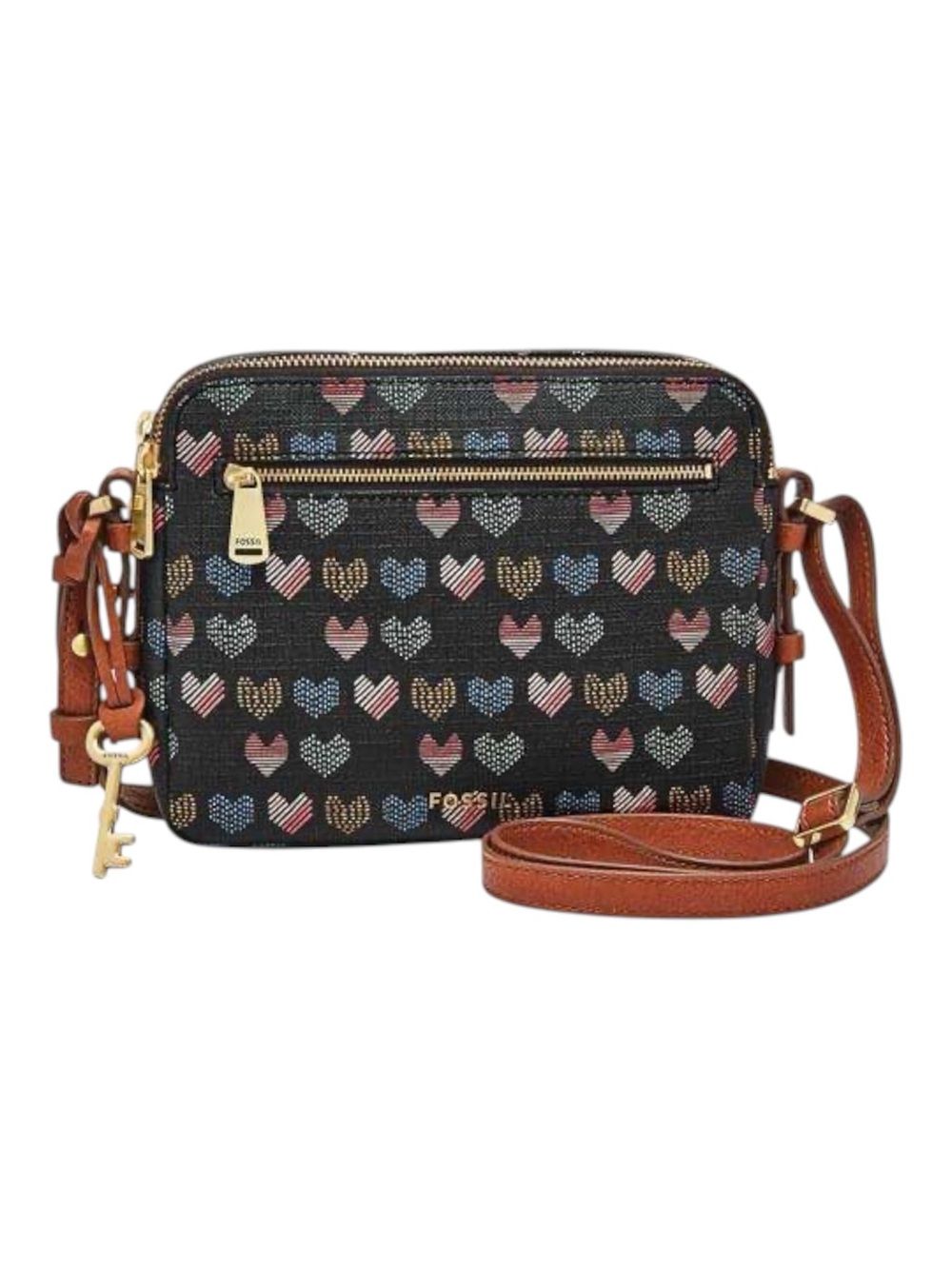Fossil Piper Toaster All-over Heart Print Adjustable Crossbody Bag Purse